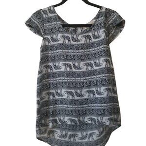 Pink Rose Womens Elephant Print Boho Blouse With Short Sleeves & Back Zipper S B